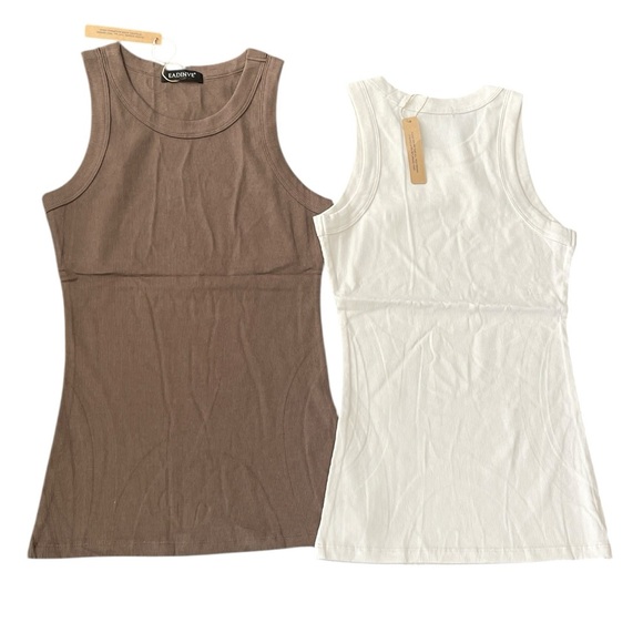 2 Pack Women's Racerback Ribbed Tank Tops - Picture 2 of 8